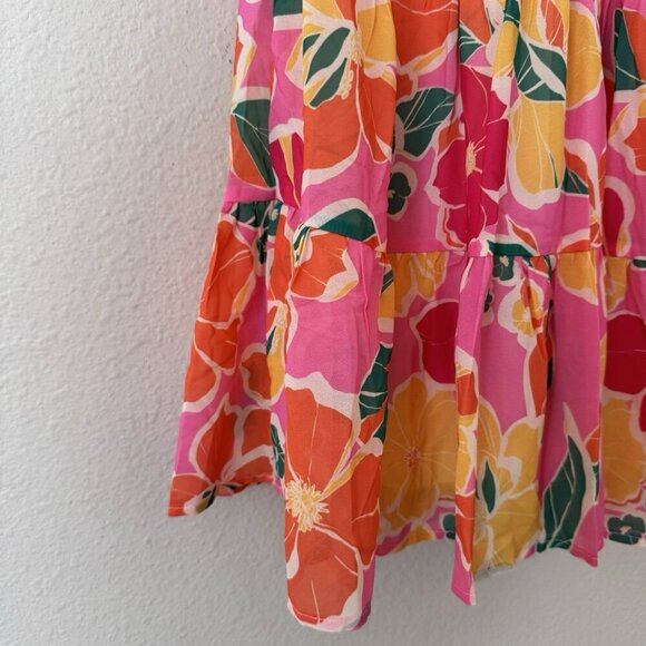 Flying Tomato Womens V Neck Mini Dress Puff Sleeves Size Medium Floral - Picture 3 of 7